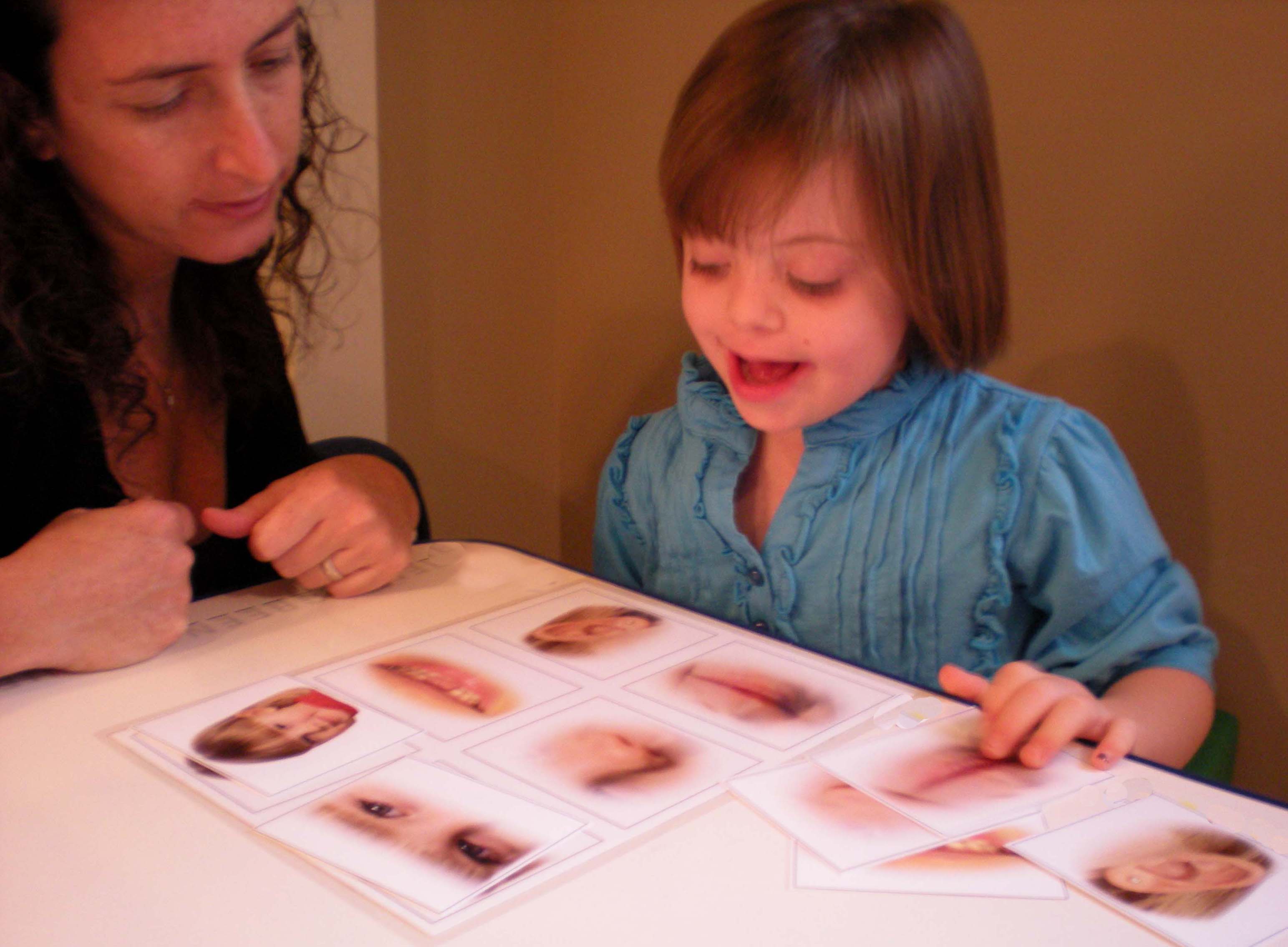 Tina and Allessandra learning Face Parts, then Words to Match